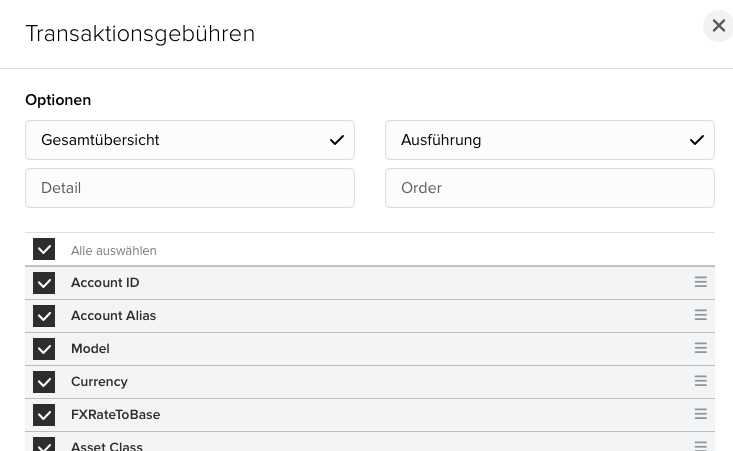 Optionen und Felder des Abschnitts Transaktionsgebühren