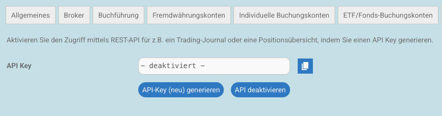 Meine Einstellungen - API