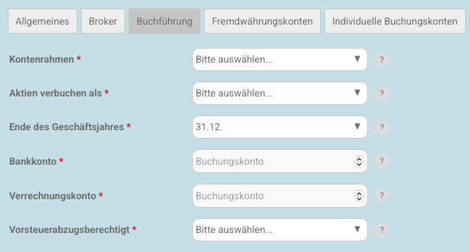 Meine Einstellungen - Buchführung