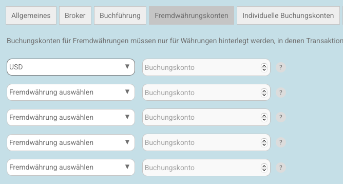 Meine Einstellungen - Fremdwährungskonten