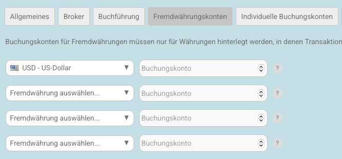 Meine Einstellungen - Fremdwährungskonten