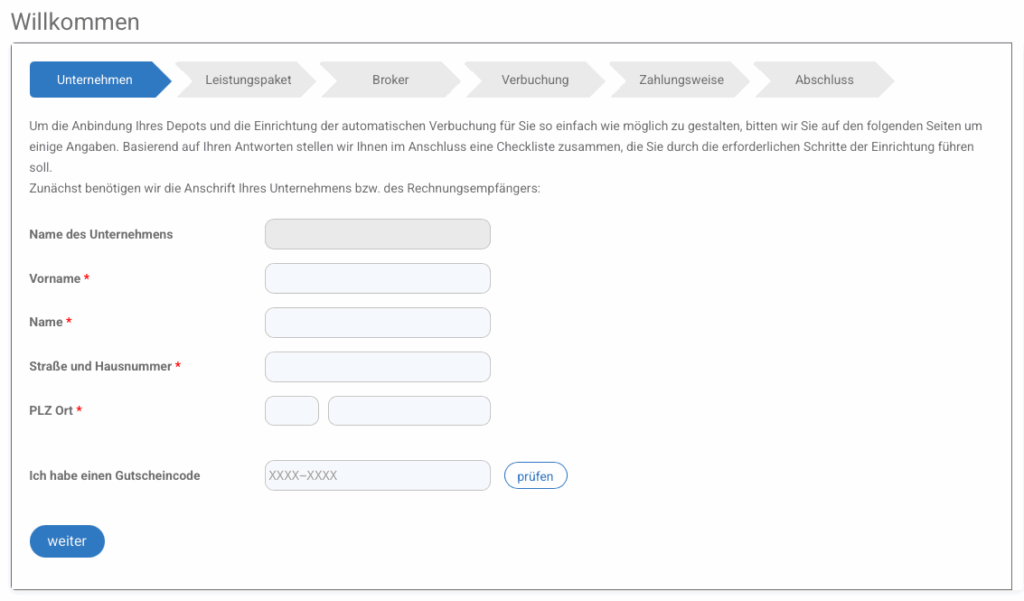 Fragebogen nach der ersten Anmeldung