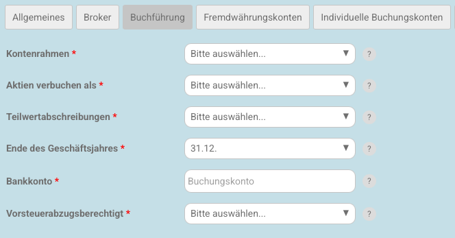 Meine Einstellungen - Buchführung